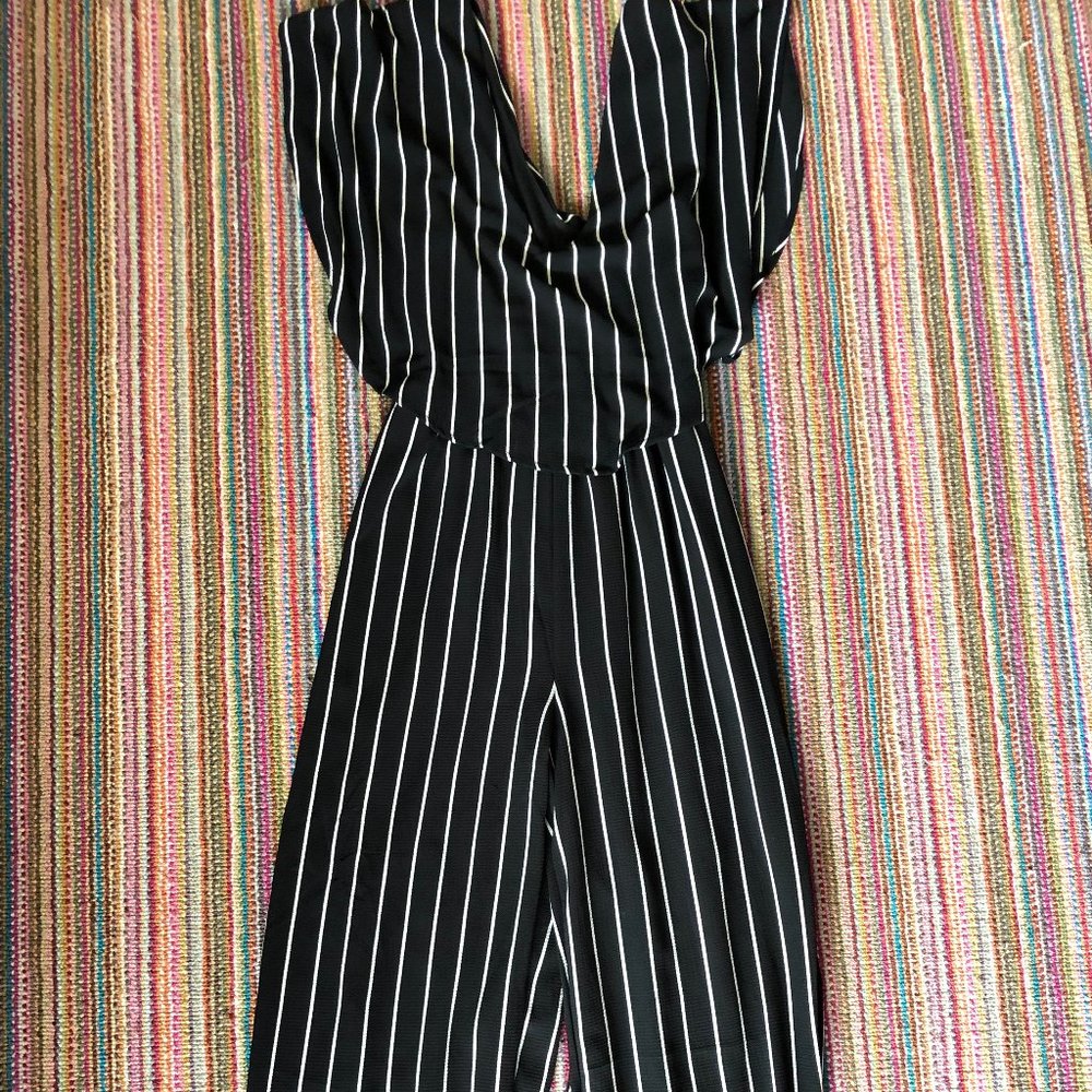 Black and White Striped Jumpsuit